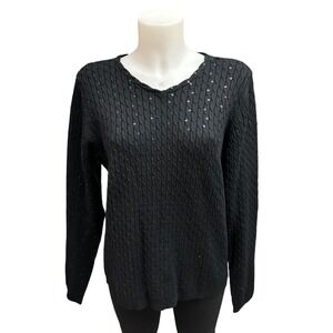 Pendleton Vintage Cableknit v neck Sequinned sweater Cashmere Silk Sz L